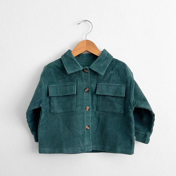 Other - NWT Cute Boys Long Sleeve Button Down Corduroy Shirt Comfy Fall Emerald 9-12M